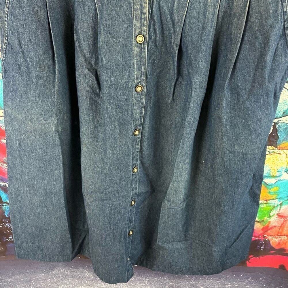 Vintage Jane Ashley 100% Cotton Denim Button Front Jumper Dress Embroidered Patr - Picture 4 of 6